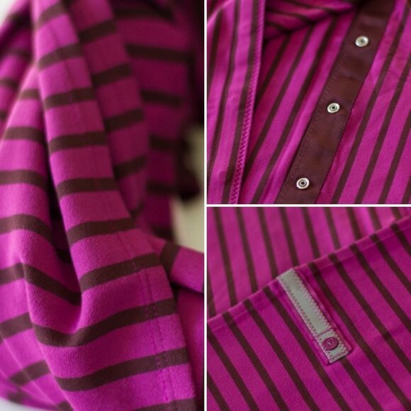 Lululemon Vinyasa Scarf Purple Stripe Bordeaux Snaps Cozy Yoga Winter Infinity - Picture 15 of 15